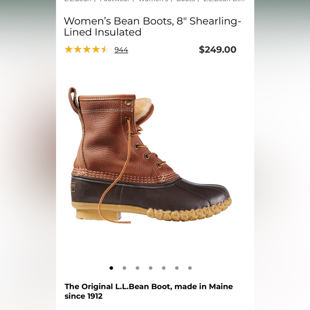 L.L. Bean Women’s 8” shearling lined bean boots